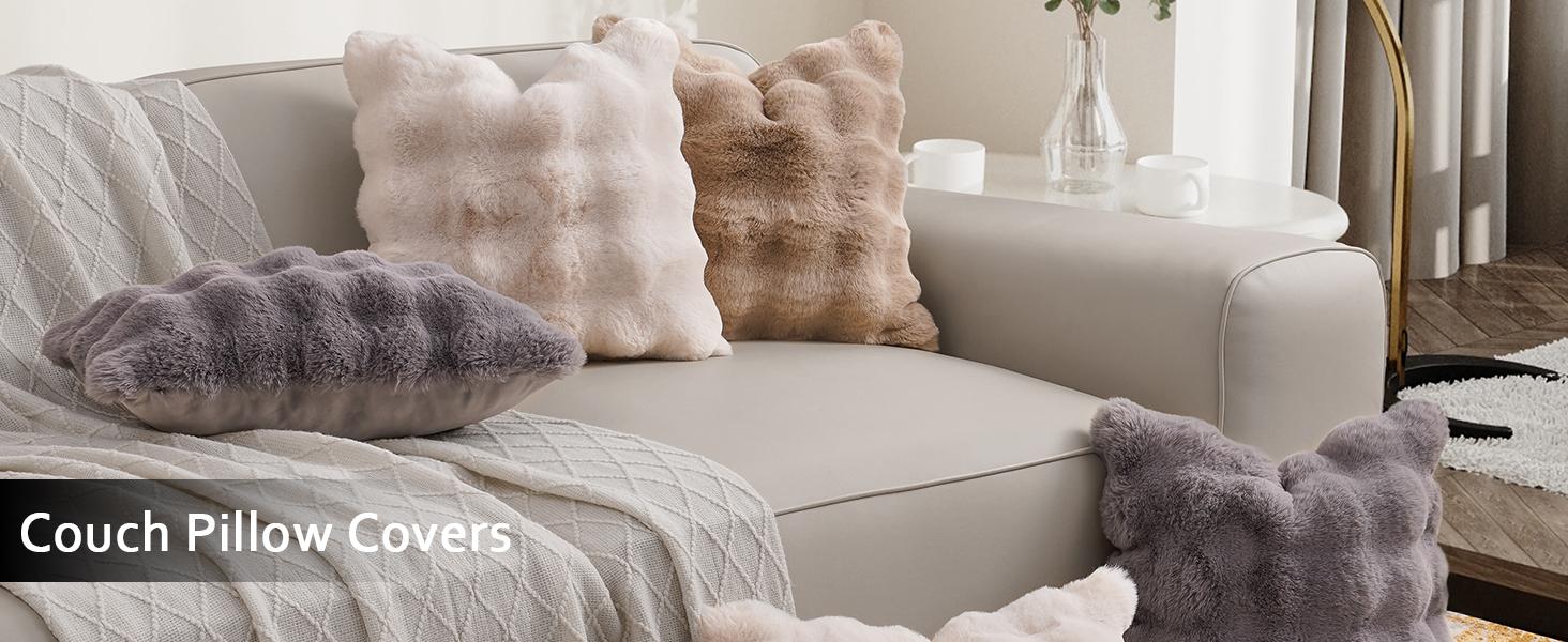 20x20 Pillow Covers Set of 2 Throw Pillows Covers for Couch Plush Decorative Pillowcase for Farmhouse Sofa Pillow Cover Cream White