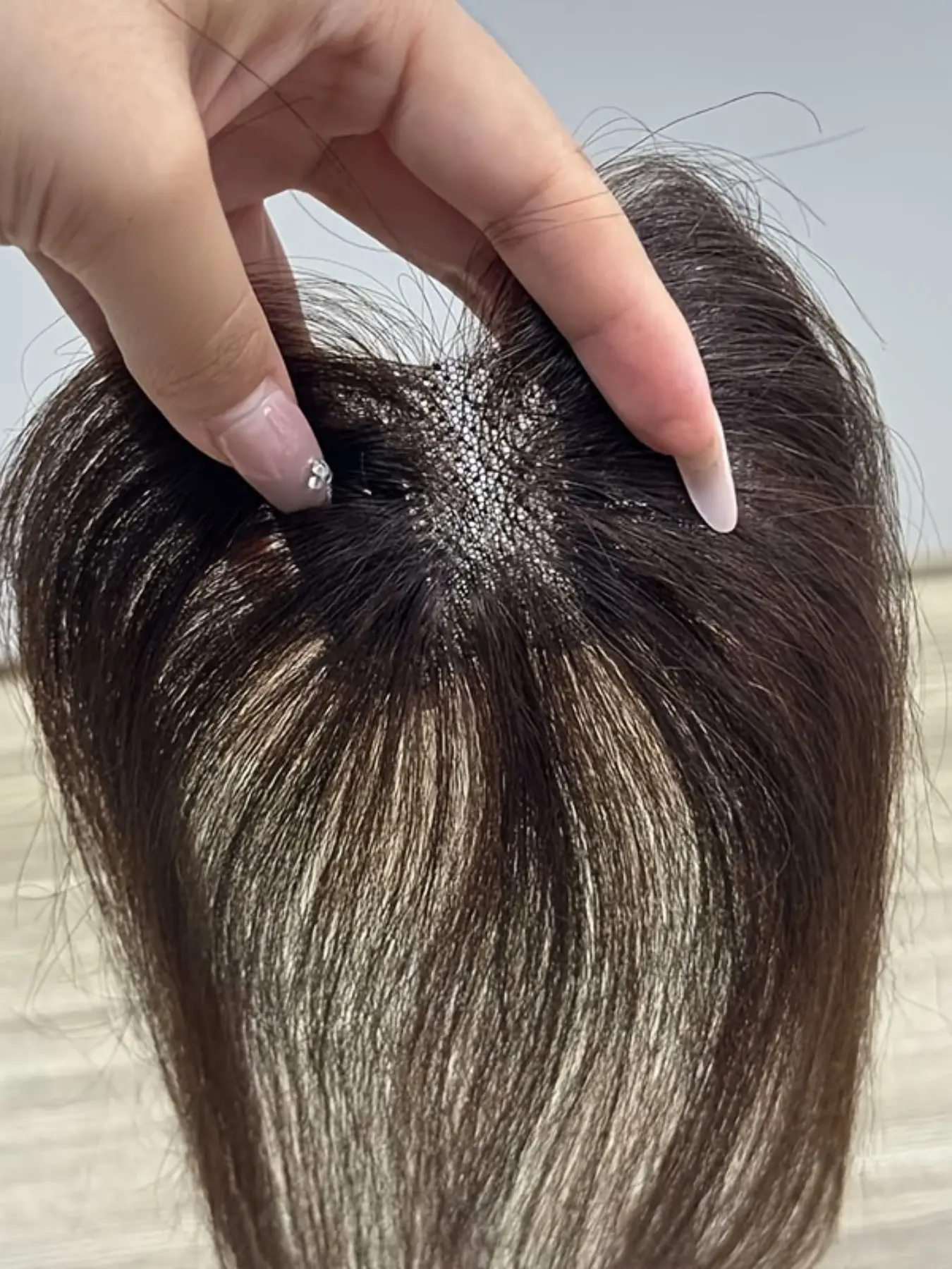Remy All Human Hair Topper, Chocolate #4, Straight Hair Piece with Clips, 10 Inch, Silky Soft, Easy Wear, for Thinning Hair, Daily & Cosplay Use