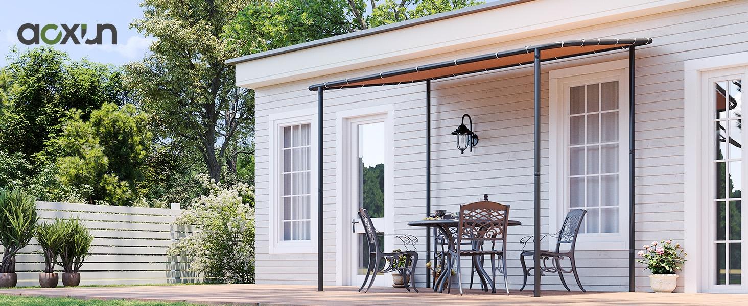 oneinmil Aoxun 10x6 Lean to Gazebo Outdoor Pergola UPF50+ Sun Protection Water Resistant UV Resistant Wall Mounted Canopy Sloped Roof Awning for Patio Backyard Deck or Garden Khaki  conversation set