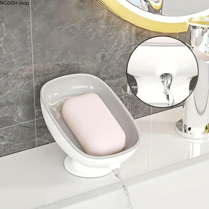 Self-Draining Suction Soap Dish, Pink Anti-Slip Holder with Built-In Spout, Perfect for Sinks & Showers, Keeping Bars Dry & Squeaky Clean Without Soggy Mess or Mildew