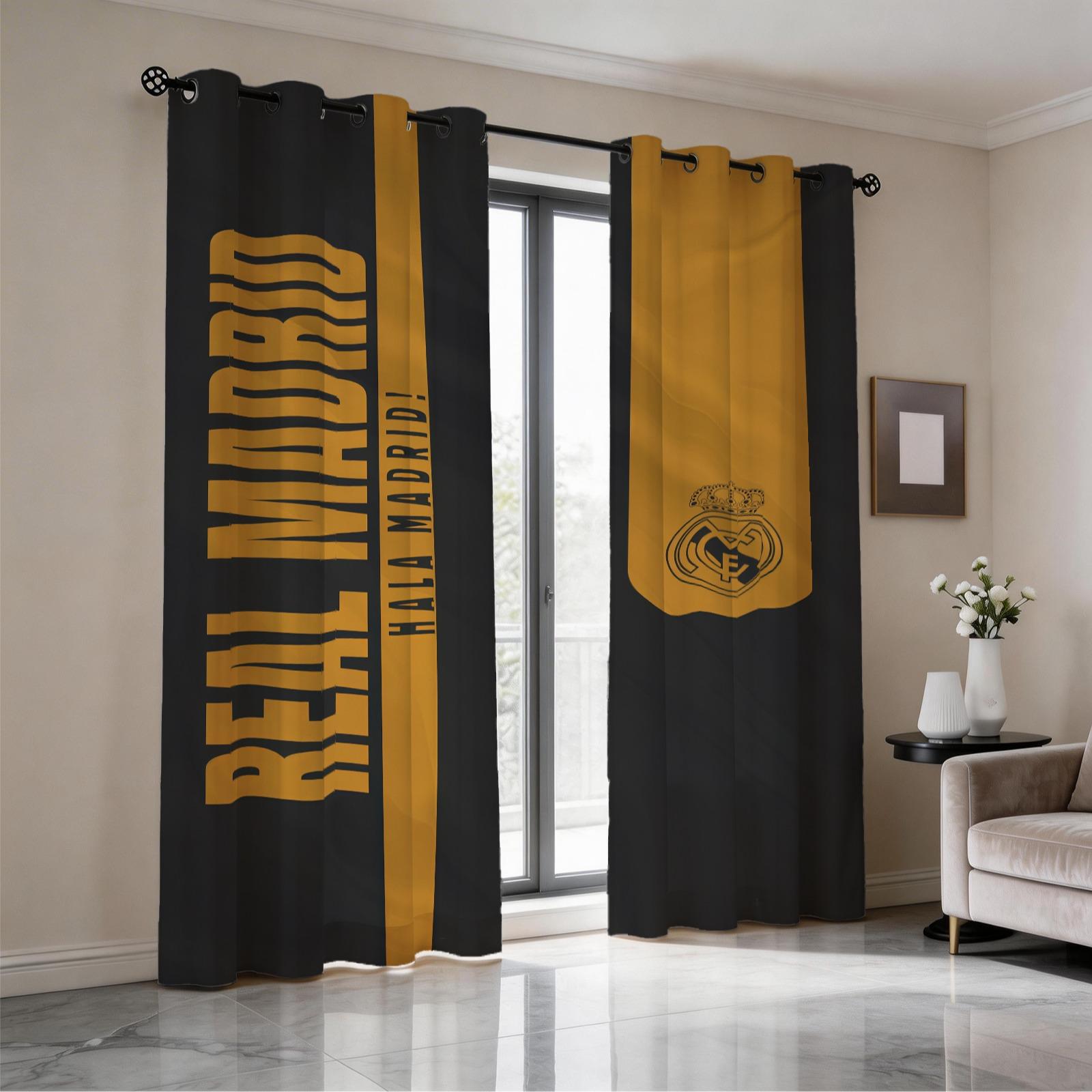 Real Madrid Themed Curtain Set, 2-Piece Set, Suitable For Living Room, Balcony, And Bedroom Windows, Perfect Home Seasonal And Festive Room Decoration
