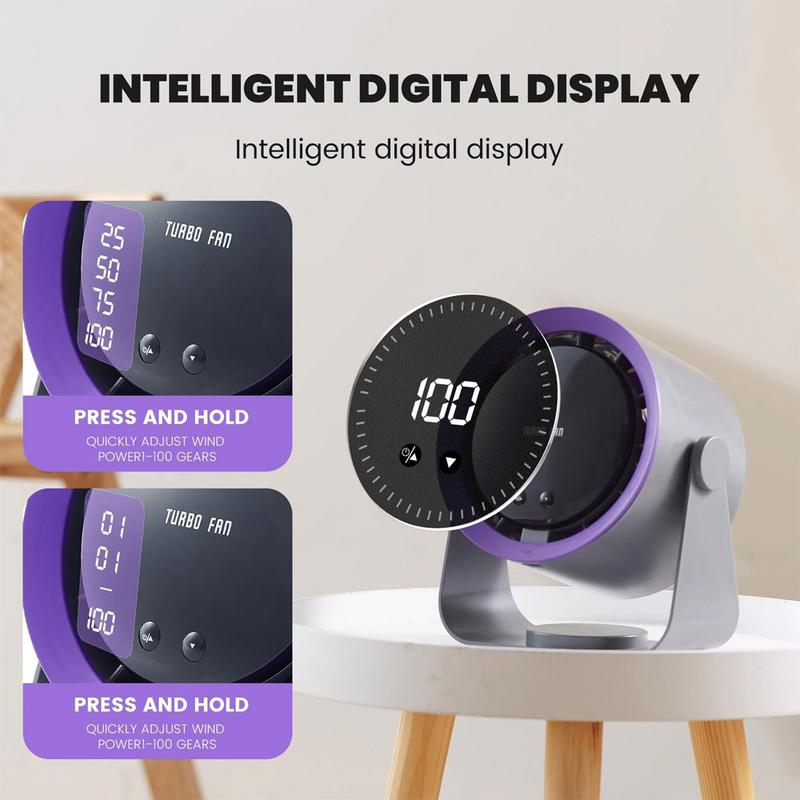 USB Charging Fan with Digital Display, 100-Speed Turbo Powerful Fan, Adjustable and Portable Desktop Hanging Fan, Strong Wind Cooling for Summer, Suitable for Home, Kitchen, Bathroom, Office, Outdoor Camping