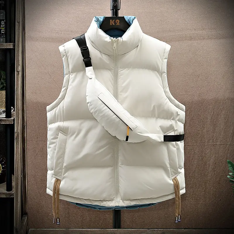 Men's Thick Plain Stylish Winter Reversible Puffer Vest - Stand Collar, Sleeveless Cotton Waistcoat, Lightweight Warm Casual Menswear Outerwear with Hem for Young Men