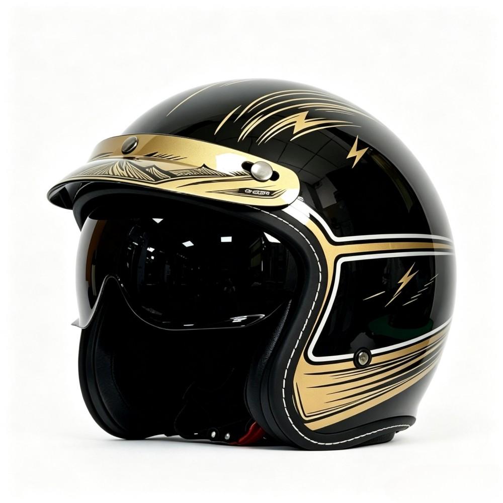High-End Gold Retro Half Helmet, Carbon Fiber Texture Motorcycle Decorative Helmet, Stylish and Durable Design for Riders