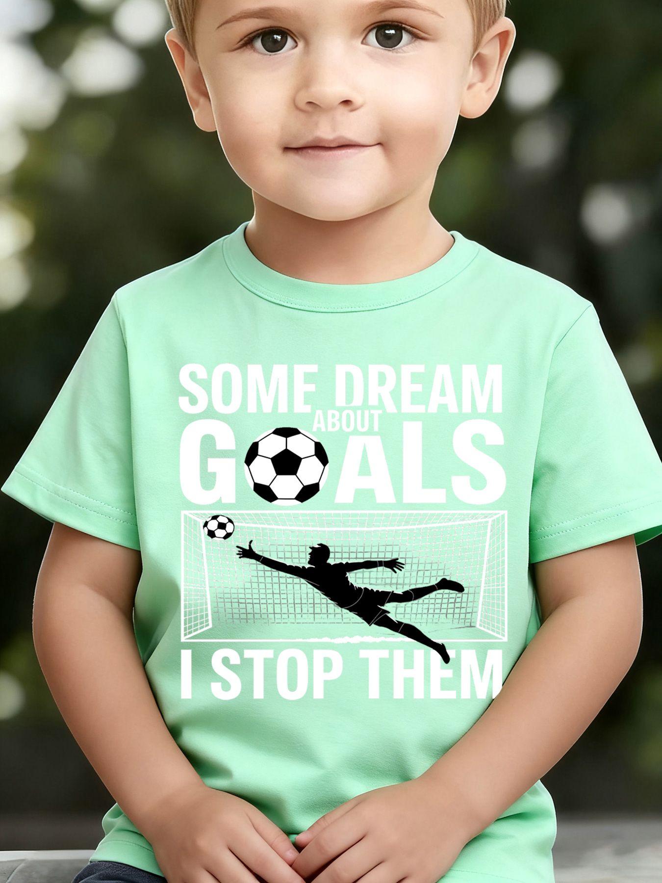 Boys' Summer Breathable & Comfortable "Goalkeeper Save Silhouette Soccer" Cartoon Print (3-12Y) Casual Sports T-Shirt