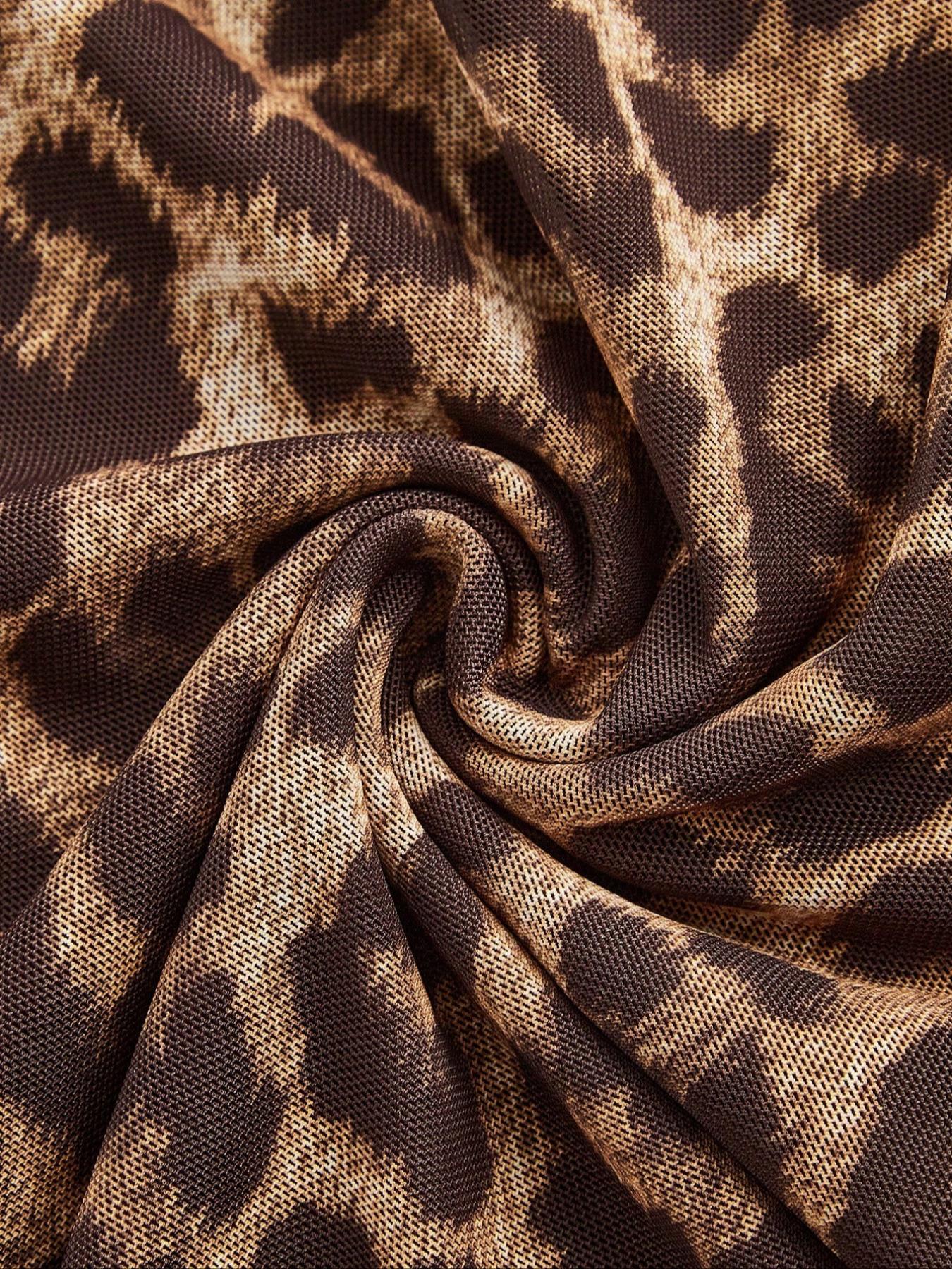 Women's Elegant Leopard Print Mesh Dress, Slim-Fit Backless Bodycon, Sleeveless Summer, All Season Wearable, Womenswear