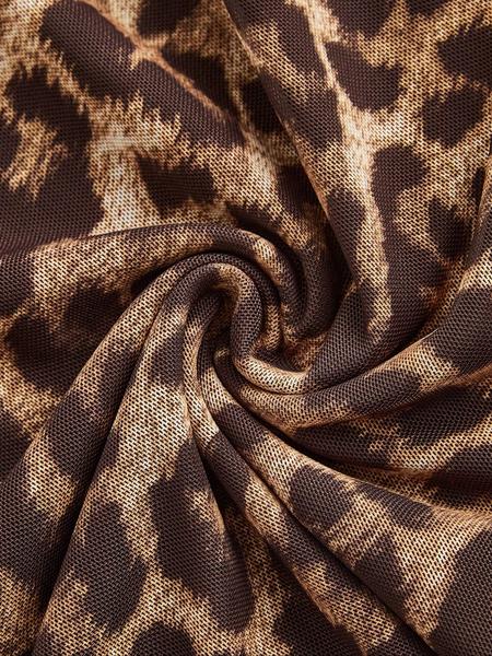 Women's Elegant Leopard Print Mesh Dress, Slim-Fit Backless Bodycon, Sleeveless Summer, All Season Wearable, Womenswear