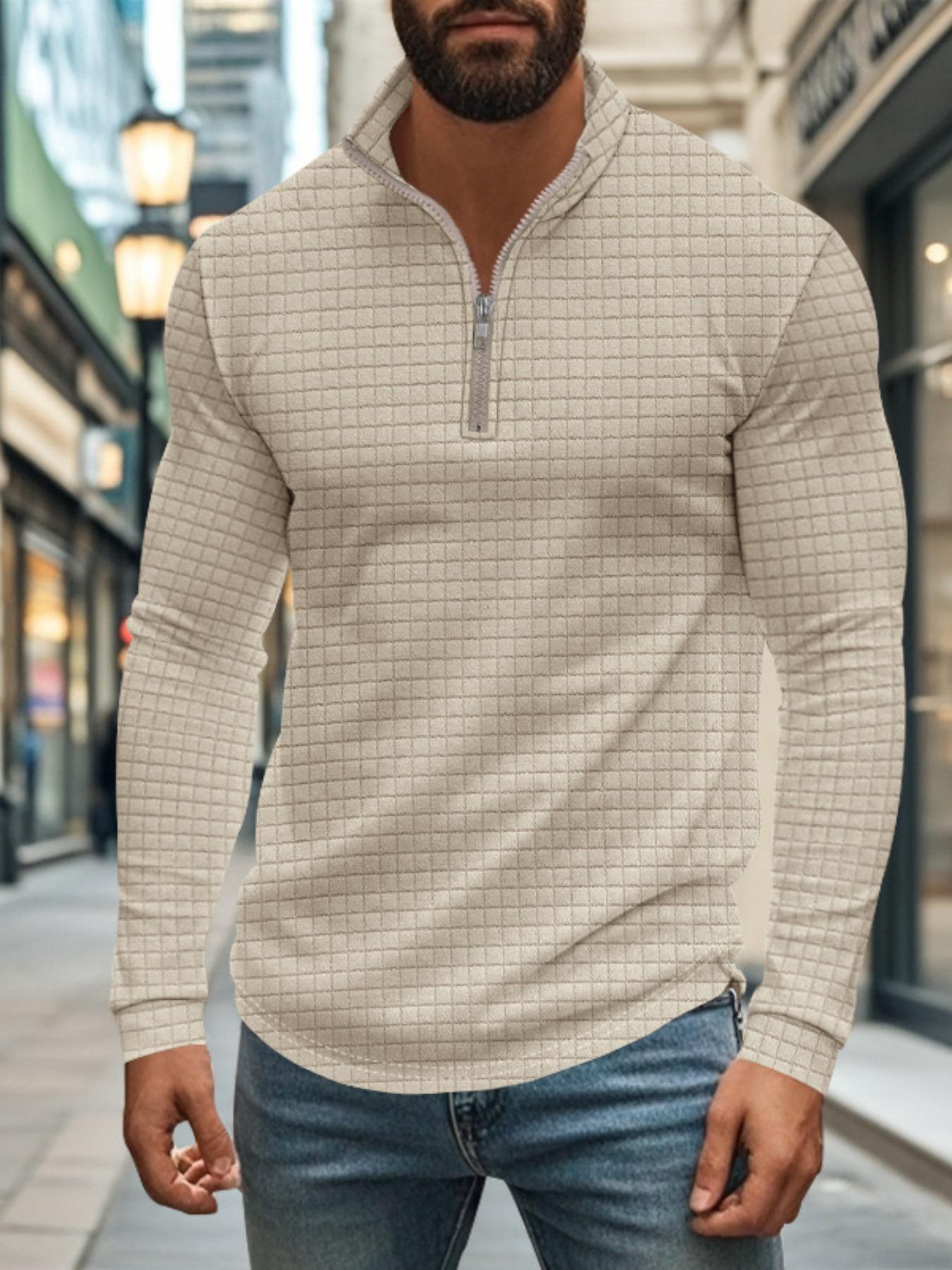 Men's Regular Fit Plain Half Zip Up Knit Sweatshirt, Casual Long Sleeve Pullover for Spring & Fall, Fashion Men's Clothes for Daily Wear