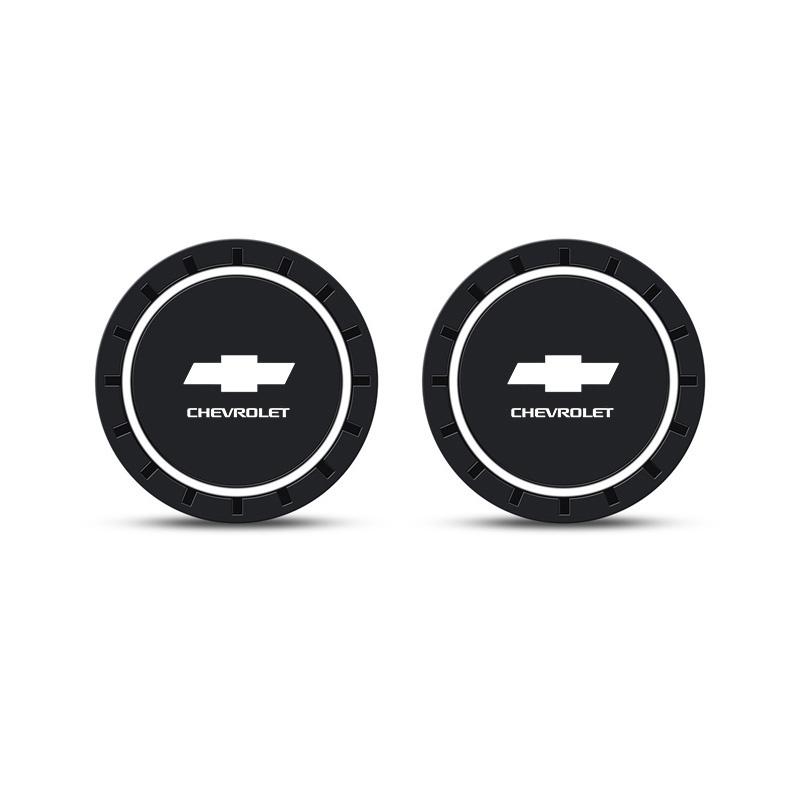 2pcs Chevrolet Emblem Car Coaster, Anti-Slip Silicone Drink Holder, Waterproof Cup Mat for Chevrolet Models, Interior Accessory