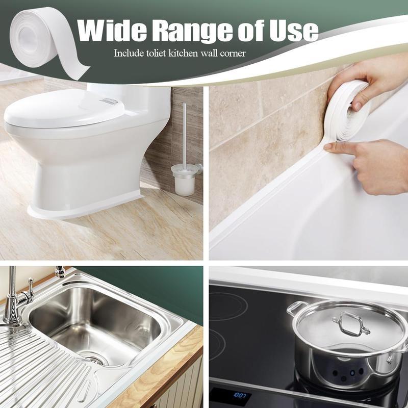 Vitt vattentätt fogtejp 3,2 m självhäftande tätningstejp för badrum, köksskåp, toalett, badkarskanter - lätt att applicera & hållbarhet