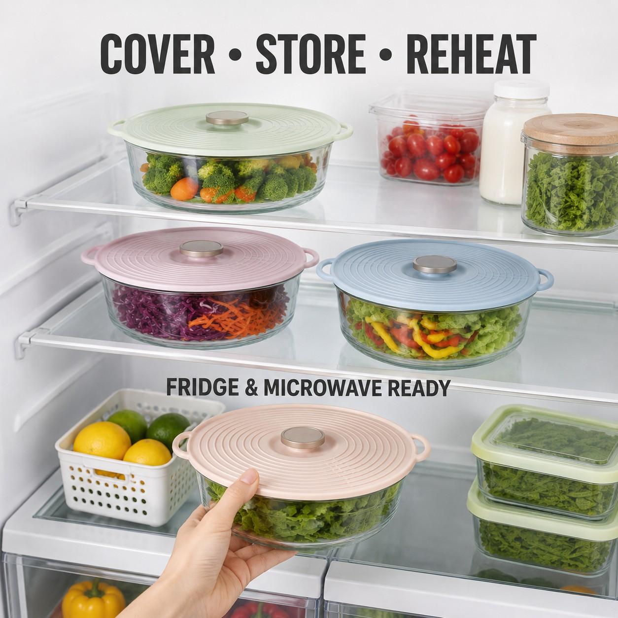 Silicone Lids for Bowls, 8 Pack Reusable Microwave Splatter Covers, 6 Sizes Heat-Resistant Lids for Cups, Plates, Pots, Pans and Skillets, Oven, Fridge & Dishwasher Safe