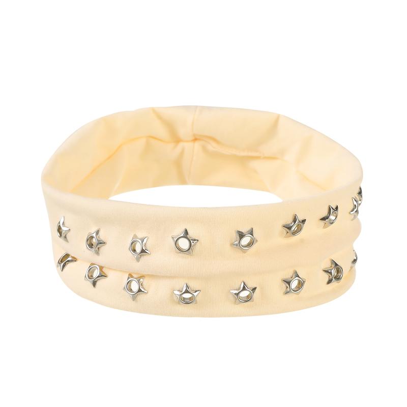 AWAYTR Y2k Grommet Wide Headbands for Women Star Metal Hollow Out Elastic Head Bands Y2k Fashion Girls Punk Grunge Stretchy Hair band Hair Accessories