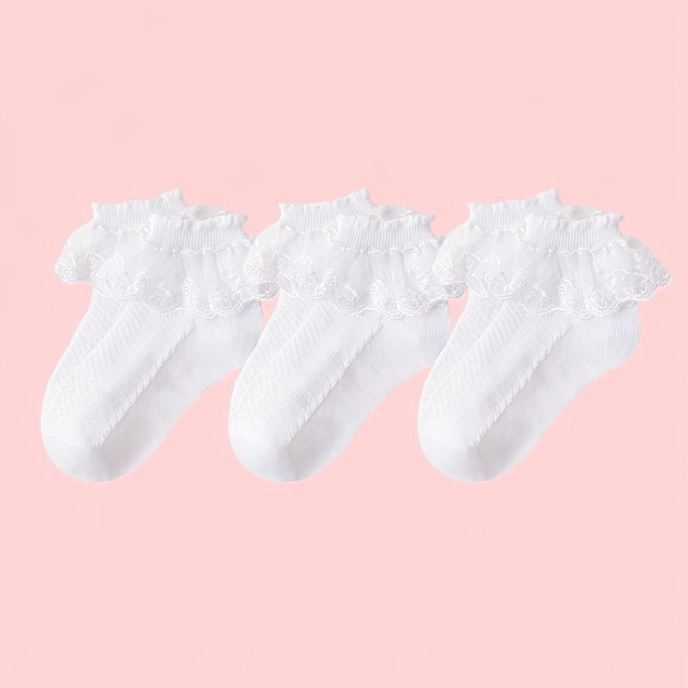 3 Pairs Cute Girls' Lace Socks, Princess Ruffle Short Socks, Soft Breathable Toddler Socks, Fashion Kids Gift for All Seasons