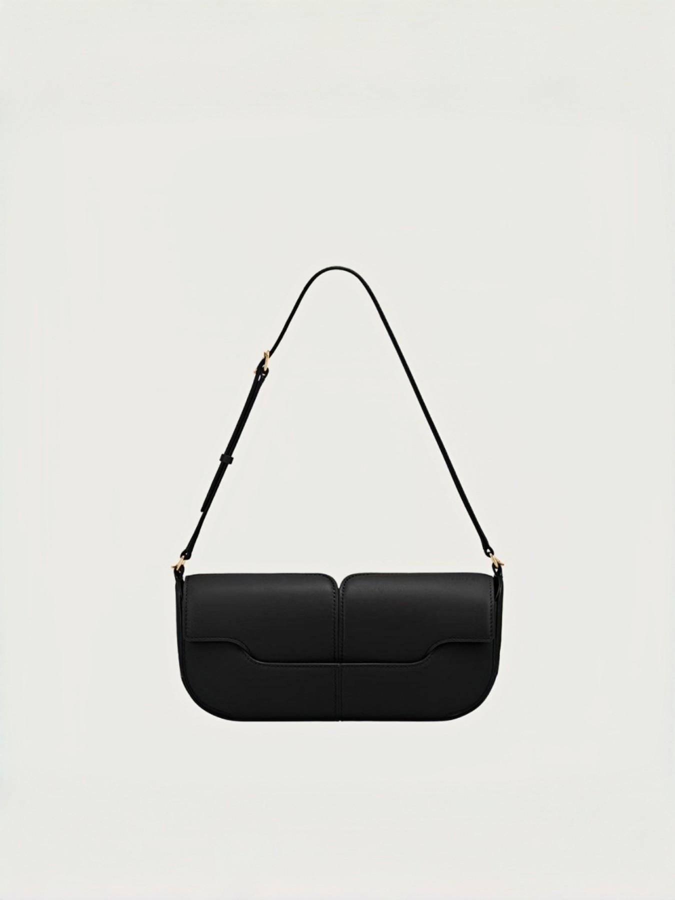 Elegant Dark Leather Crossbody Bag, French Minimalist Single Shoulder Bag, Chic Noblewoman Versatile Fanny Pack