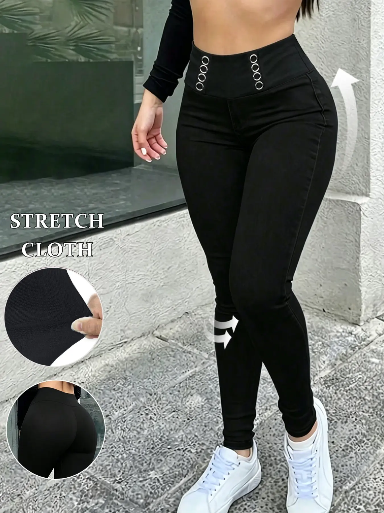 Women's Elegant High-Waisted Slim Fit Stretch Pants, Plain Color with Pockets, Basic Commuter Long Trousers, All Seasons Sporty Style, Activewear Bottoms