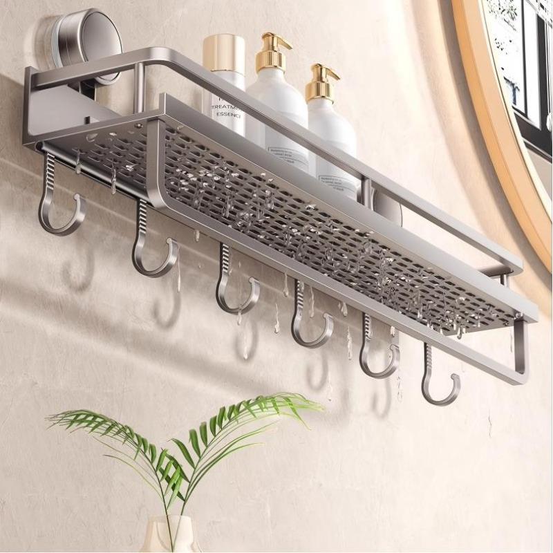 Multifunctional Rust-Resistant Shower Rack with Towel Hook, Space Saving Bathroom Organizer, Bathroom Organizing Accessories, No Drilling Installation Required