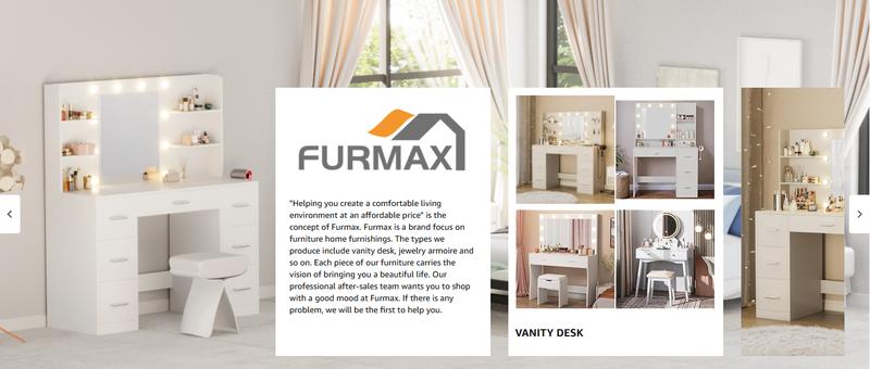 FURMAX Vanity Desk with Lights and Mirror Makeup Vanity Table Set with Drawer and Power Outlet