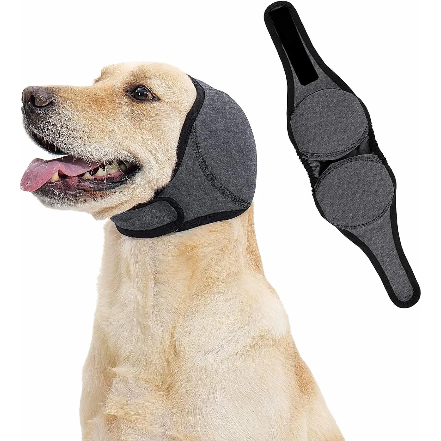 Grey Elastic Waterproof Dog Ear Cover, Warm Breathable Calming Hoodie Cute Noise Reduction Dog Headset Noise-proof Earmuffs, Pet Head Ear Wrap Cloth Hat Muff for Noise Anxiety, Grooming & Bathing, Swimming, Surgery, Protective Gear, Pet Supplies