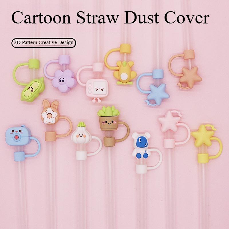 Cute Cartoon Straw Topper, Decorative Straw Stopper Dust Cover, Aesthetic Cup Ornament for Travel Tumbler No straw in cluded