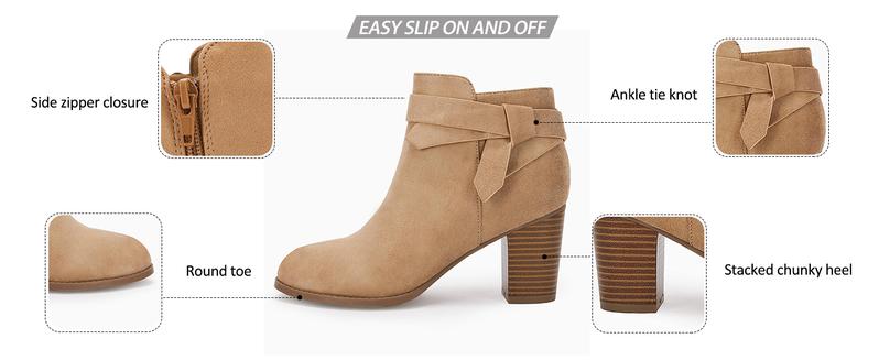 Coutgo Womens Tie Knot Chelsea Pump Ankle Boots Closed Toe Stacked Heel Booties Shoes