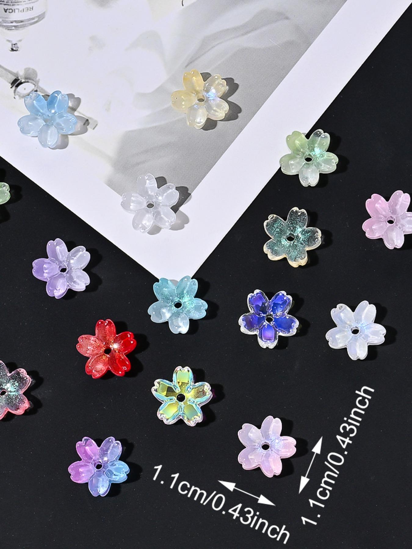 100pcs 11mm Sakura Glass Beads, Transparent Gradient Flower Cap Beads, DIY Mix Beads, DIY Jewelry Making, Necklace, Bracelet, Earrings, Hair Accessories