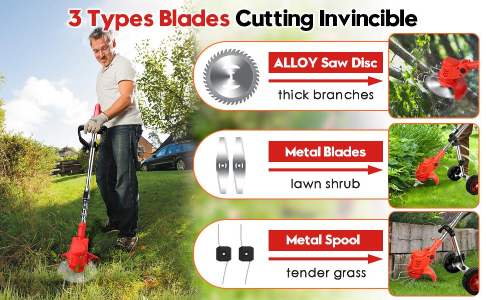 Electric Weed Wacker Battery Expandable cordless Weed Eater with 2 Batteries Motor 3-in-1 Adjustable Kit BrushlessString Trimmer/Grass Trimmer/Lawn Mower Multi-Purpose lightweight Telescopic Handle Perfect Partner for Garden and yard Lawn Care