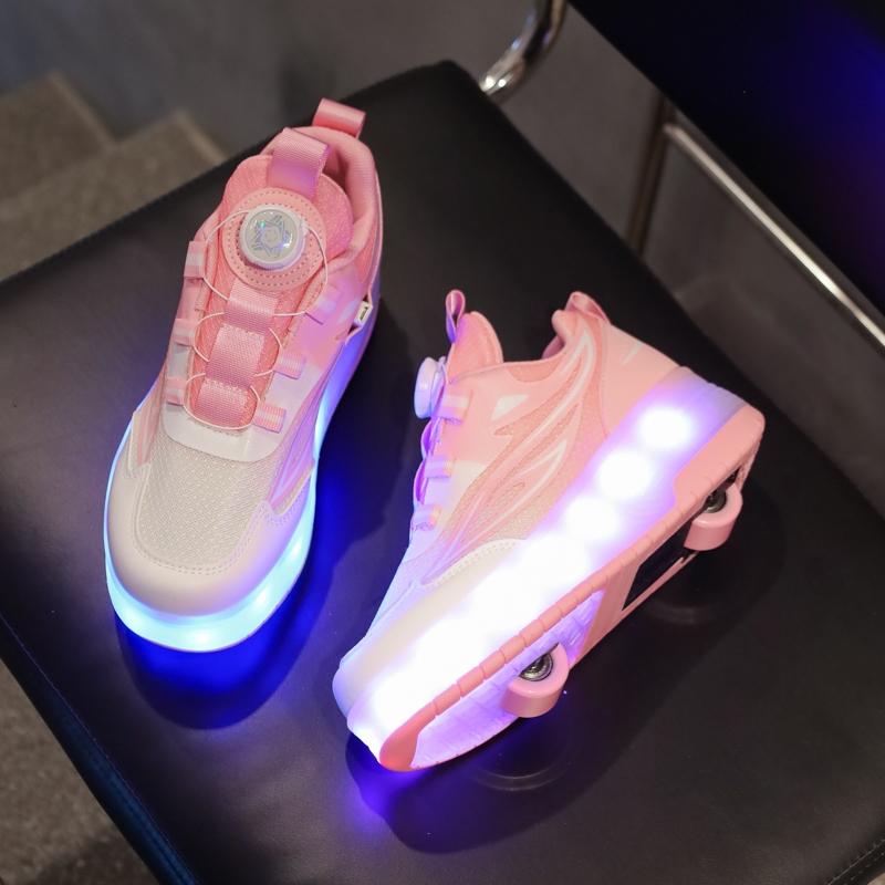 USB Charging LED Light Up Shoes for Kids, Night Glow Roller Skates, Unisex Children Sneakers, Running & Casual Sports Shoes, Footwear Athletic Trainer, Round Toe Trainers, Low Top Trainer, Trendy Trainers, Sports Training Shoes
