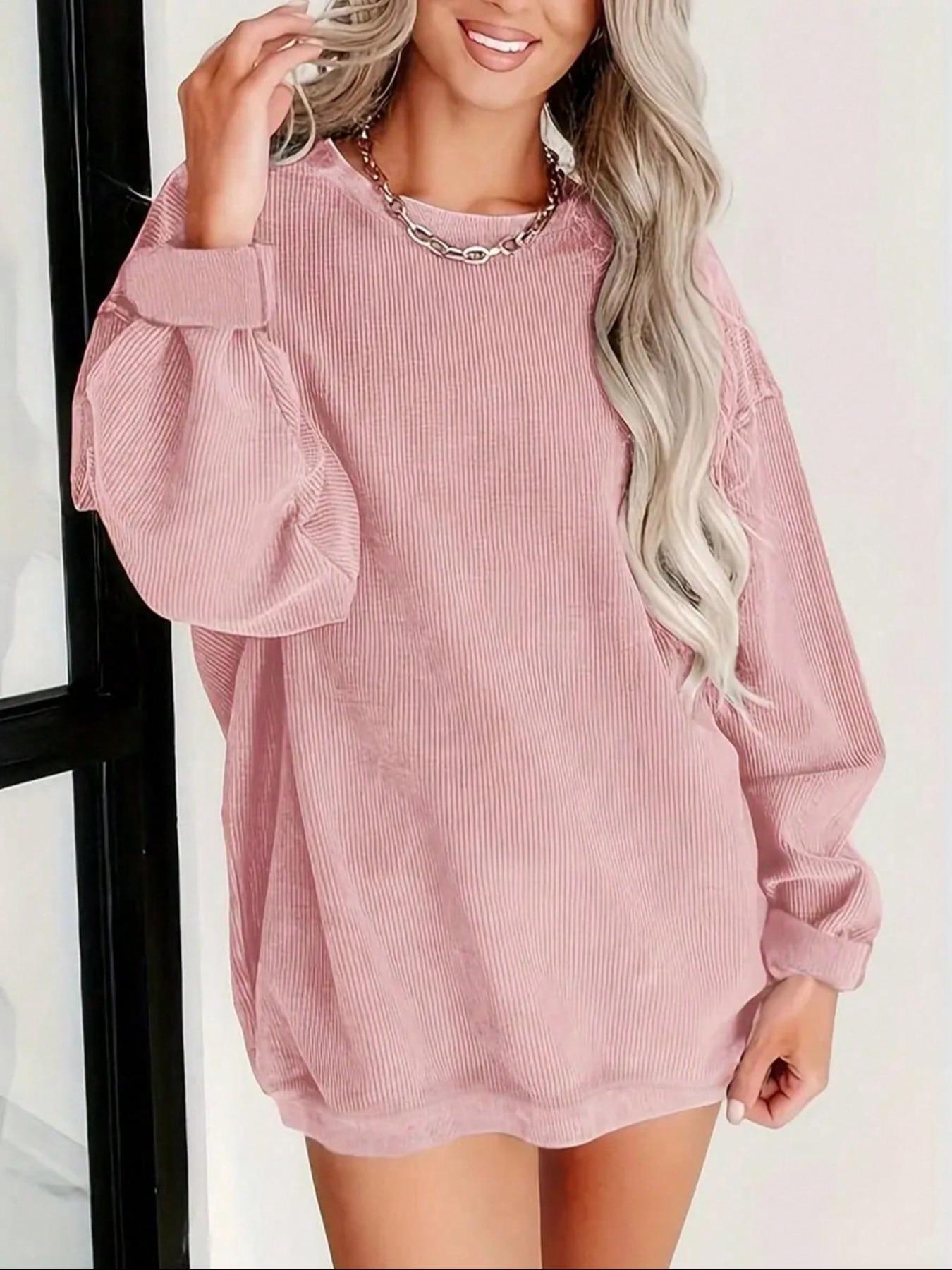 Plus Size Women's Solid Color Pullover Sweatshirt, Casual Long Sleeve Round Neck, Fall & Winter Fashion, Comfortable Knitwear