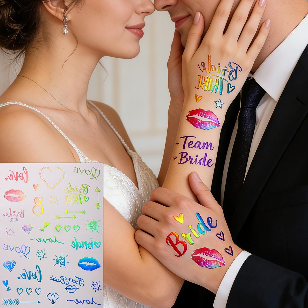 8pcs Sparkly Lip & Heart Laser Tattoos, Temporary Tattoos for Weddings and Parties, Sexy Body Art, Contemporary Style, Patch Form