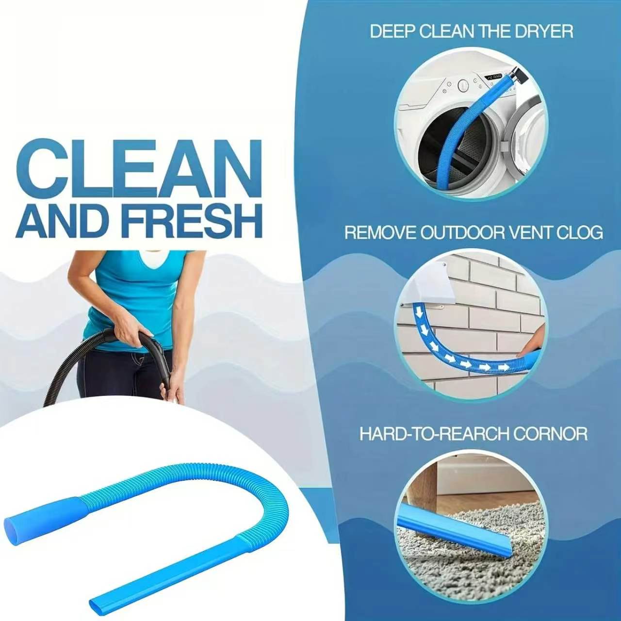 Dryer Vent Cleaner Kit, Dryer Lint Vacuum Attachment with Stretch Universal Connector, Dryer Vent Cleaning Tool, Blue, House Cleaning Gadgets