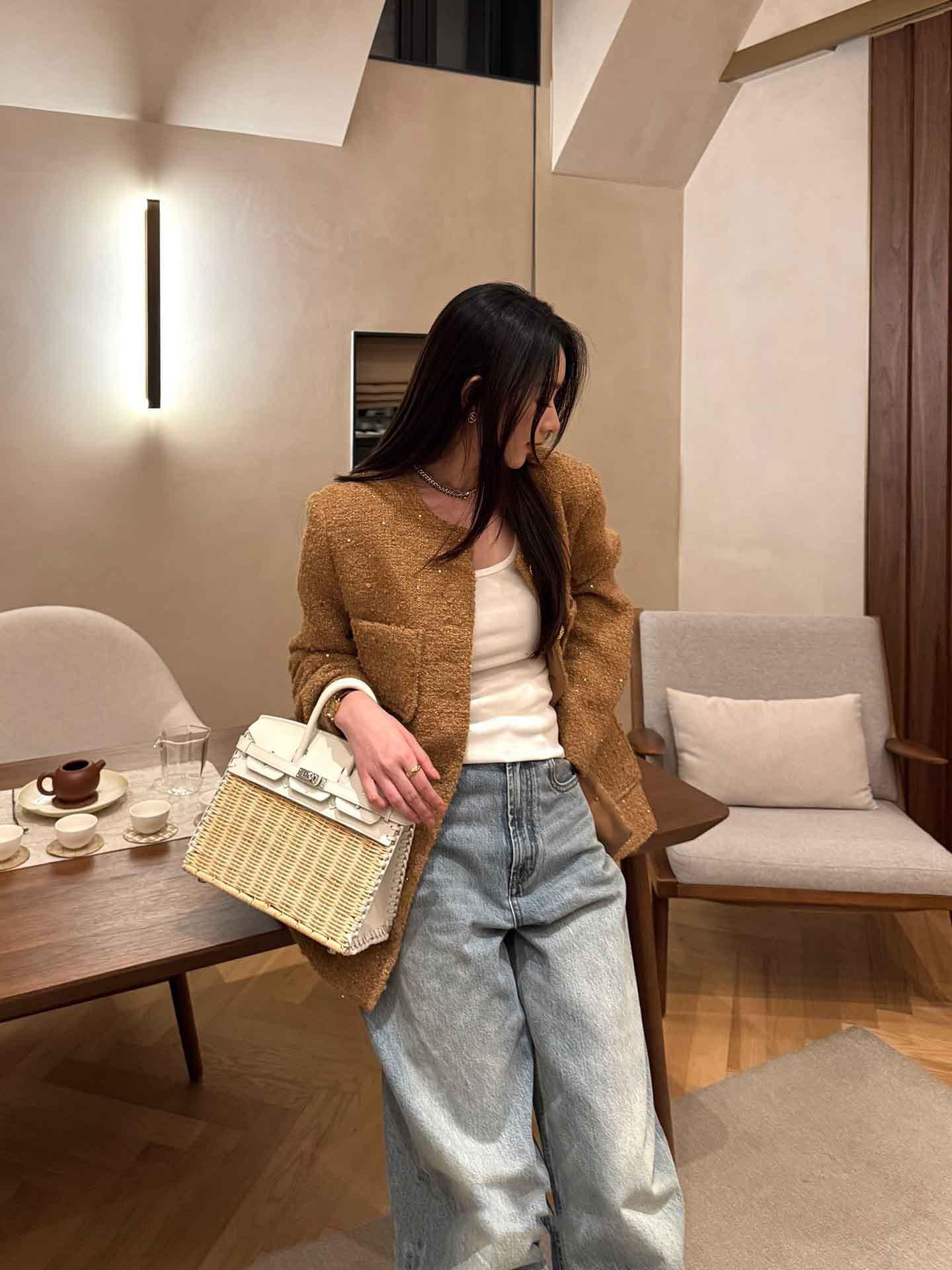 2026 Fashion Handbag, High-Quality Handmade Basket Bag, Picnic Lunch Bag, Platinum Color Bag for Girlfriend, Mother's Gift, Natural Rattan Crossbody Bag