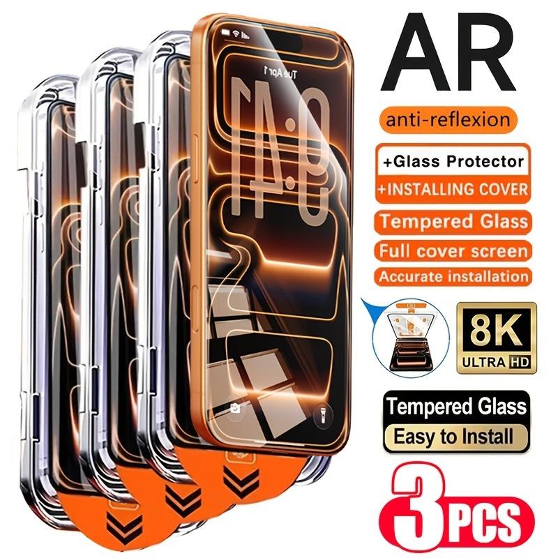 3-Pack HD Clear Screen Protectors, Anti-Scratch Bubble-Free Tempered Glass, Easy Install, Compatible with iPhone Models