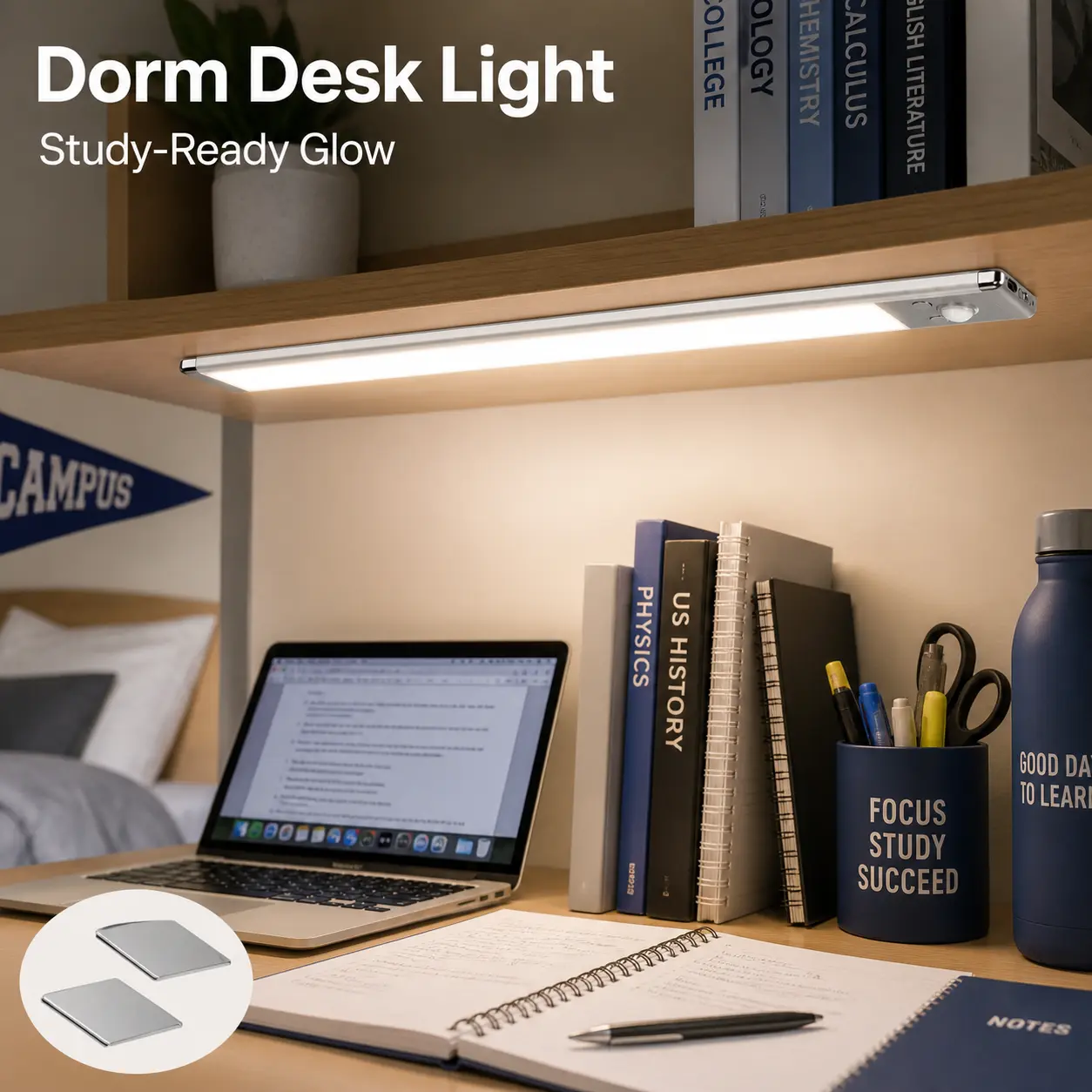 Rechargeable Motion Sensor LED Under Cabinet Light - Wireless Magnetic Mount, 3 Color Temperatures, Stepless Dimming, College Dorm Essential for Bar, Synthetic Accessory Complement