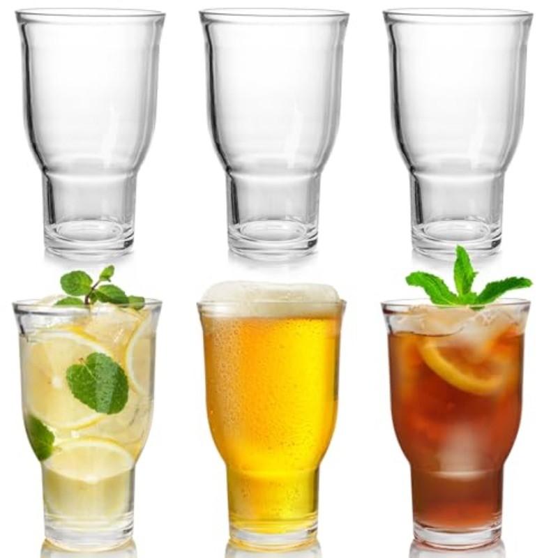 Glass Highball Cup Set of 2/4/6, Wide Mouth Heavy Base, Suitable for Soda Bubble Water/ice Coffee/wiskey/brew, Stackable Glass Cups