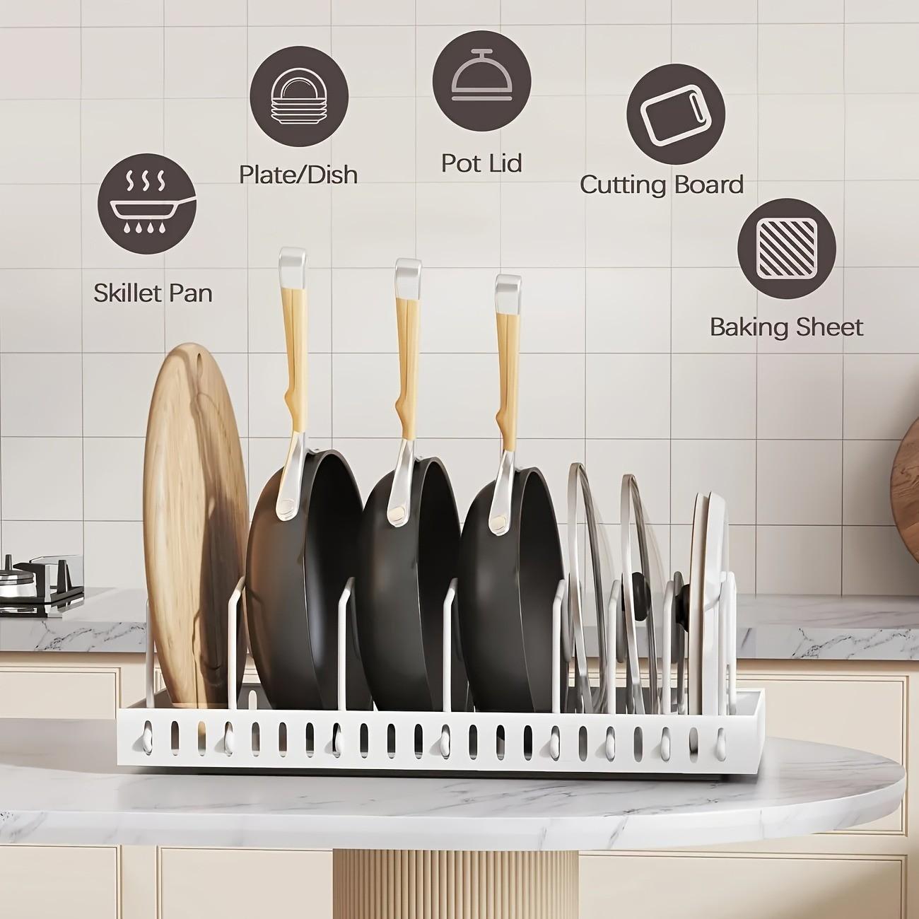 Expandable Pull-Out Pot Rack, No Tools Needed for Easy Installation, Adjustable Storage for Kitchen & Bathroom Organization, Dish Drying Organiser