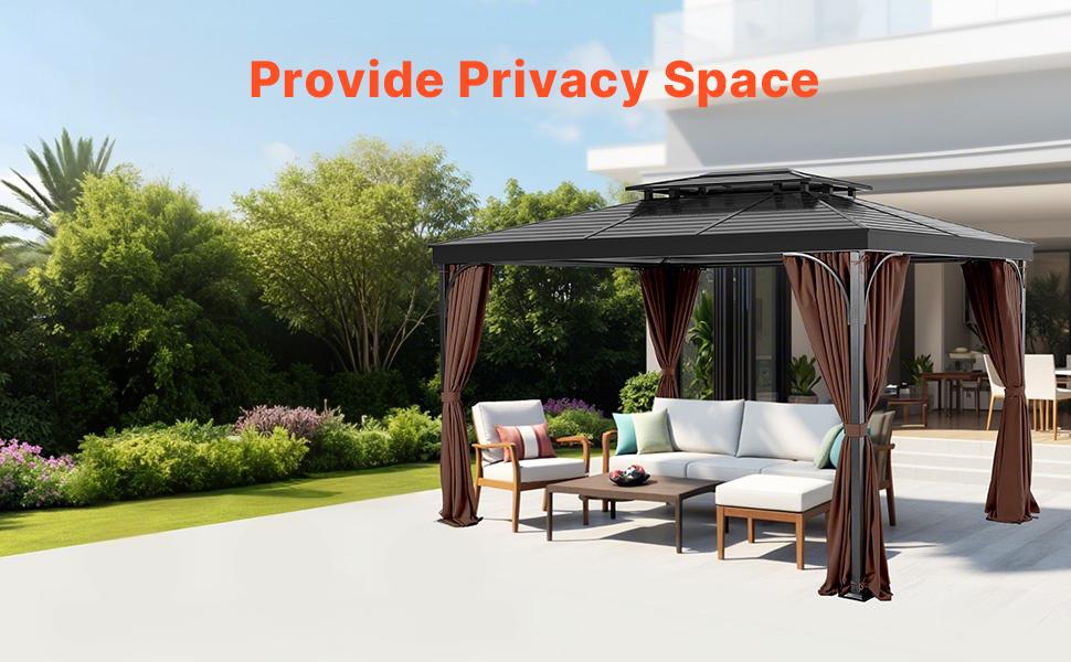 VEVOR Gazebo Curtains Outdoor, Fit Most 10'x 10'x 6.9' Gazebos, 4-Panel Sidewall Gazebo Privacy Curtains with Zippers, Outdoor Curtain Replacement for Patio Canopy, Only Curtain, Coffee