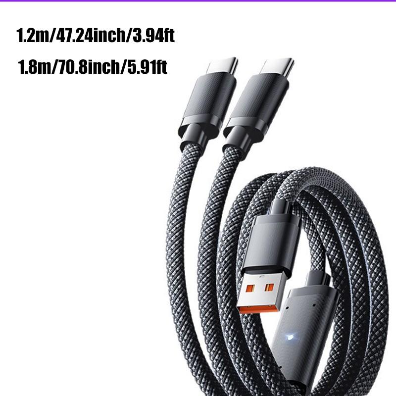 Pd100w Max Fast Charging Cable, One-To-Two Braided Data Line, Two-In-One Charger, USB-C Cable, Type-C Charging Cord for iPhone, Switch, Macbook, iPad
