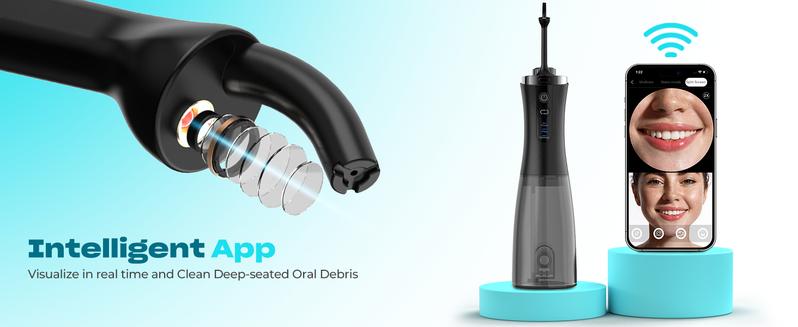 Grift Oral Irrigator Visual Water Flosser C2 with 10 MP Camera, IPX7 Water Tank, 2 Modes, 12 Gears, 350ML Portable Water Tank, Ideal for Gifts - White