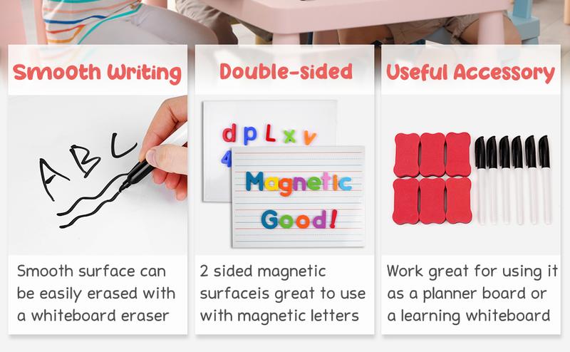 Gamenote Magnetic White Board Set, Double Sided Magnet Dry Erase Lap Boards 9x12 Lined Whiteboard for Writing,Educational Learning Tools for Classroom