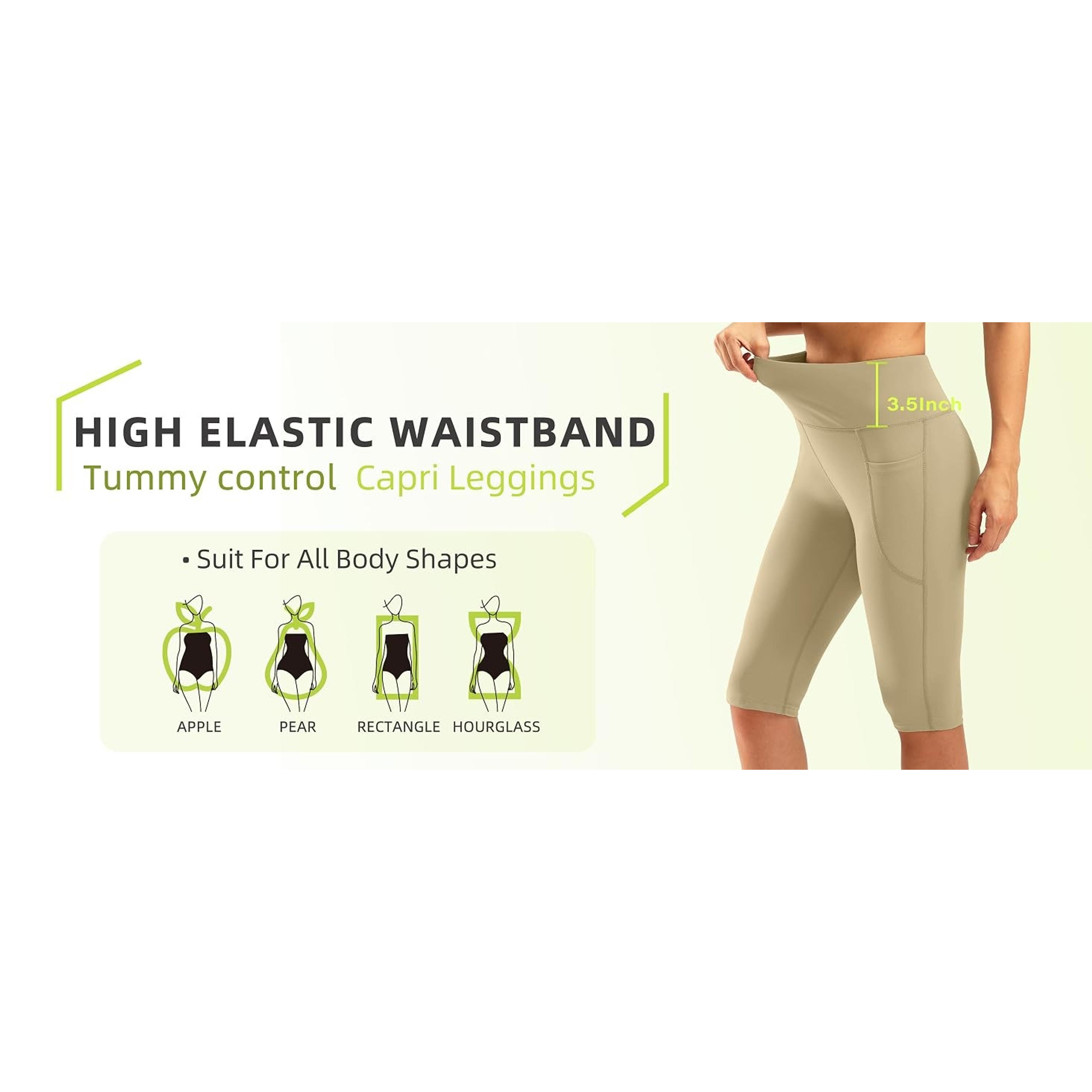 Women's High Waisted Knee Length Capri Leggings with Pockets for Workout Exercise YogaGift