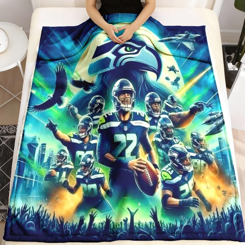 Seattle Seahawks Player Theme Flannel Blanket, Large Size, Soft Lightweight Warm, Perfect for Bed Sofa Office Camping Travel
