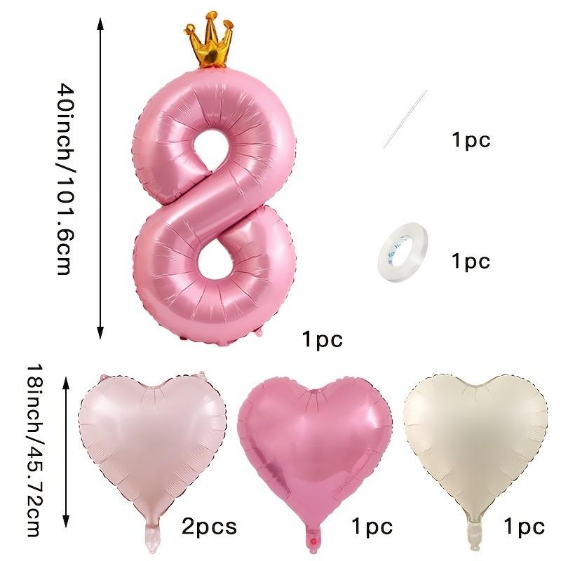 Pink number and heart-shaped balloon set, Birthday decorations, including balloons 1-9 with bow decoration and heart-shaped balloons - suitable for birthday parties, weddings, Valentine's Day decoration - pink party supplies