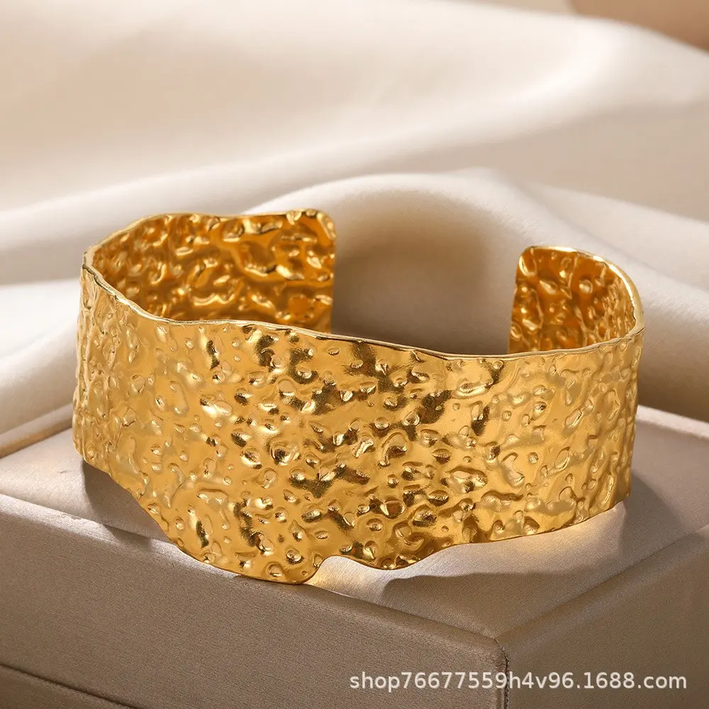 Irregular wide textured open bracelet