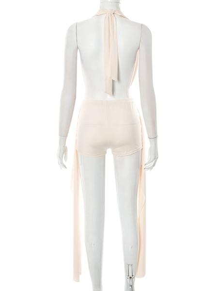 Women's Fashion Backless Halter Top and Slim Fit Short Pants Set, Trendy Summer Comfort for Daily Wear, Stylish Ribbons Design