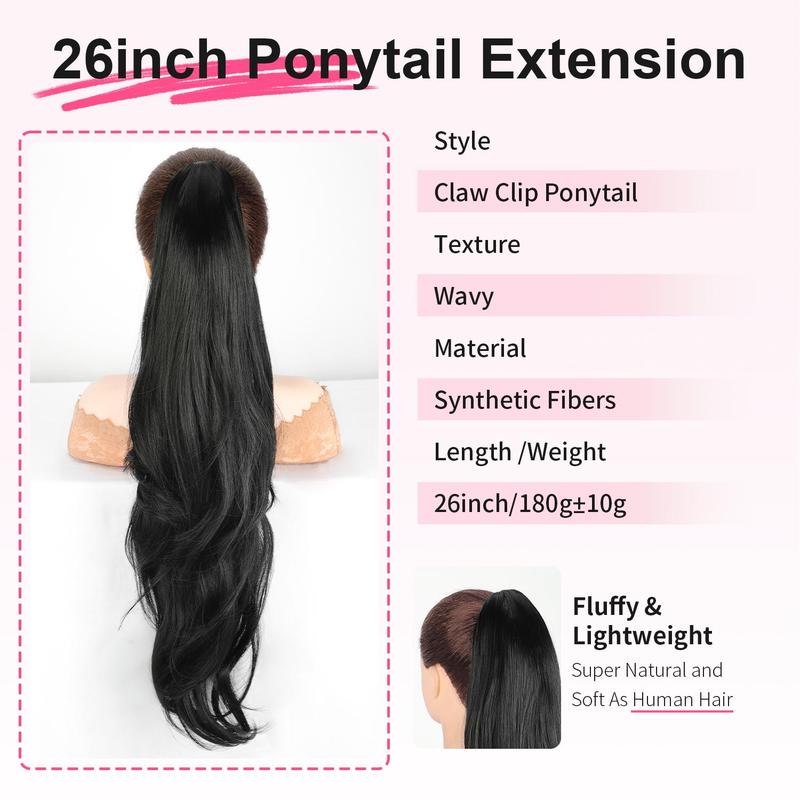 Claw Ponytail Extension, 26Inch Claw Clip in Ponytail Extension for Women Long Black Wavy Layered Pony Tails Hair Extensions Synthetic Clip in Ponytail Hairpiece for Women Daily Party Use Claw Ponytail Extension, 26Inch Claw Clip in Ponytail Extension for Women Long Black Wavy Layered Pony Tails Hair Extensions Synthetic Clip in Ponytail Hairpiece for Women Daily Party Use