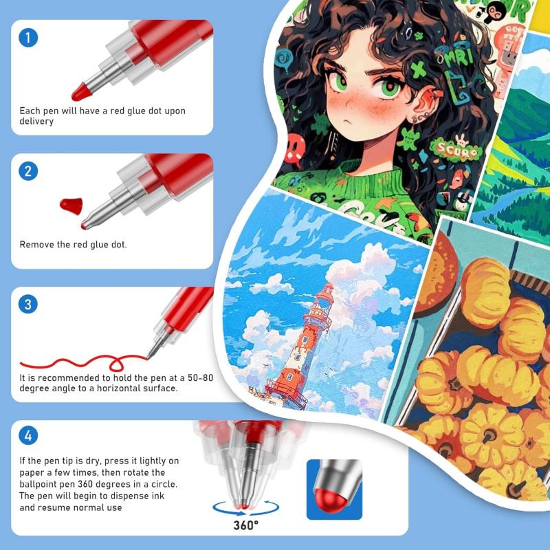 Acrylic Paint Markers, Acrylic Ballpoint Pens Bullet Tip 1.0 mm, High Gloss Gel Pens, Non-Bleed Ink, Odorless, Quick-Drying, Smoothly for Detail Work, Writing, Doodling, Note taking, Art Supplies