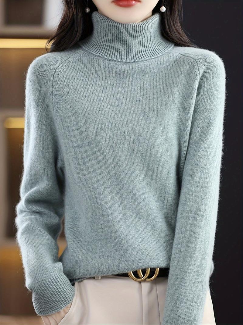New Women's Mock Neck Sweater, Loose Knit Pullover, Warm Inner Layer Top, Casual Knitwear for Fall & Winter, Ladies Clothing