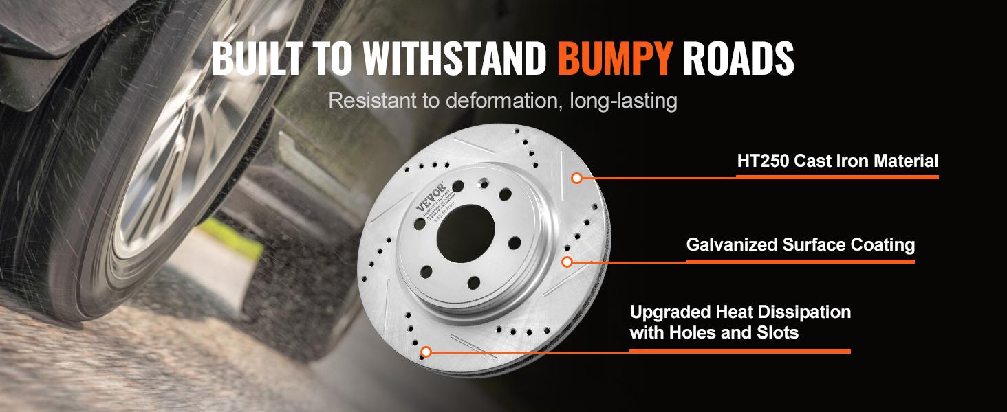 VEVOR Front Brake Kit Compatible with 2007-2017 Chevy Traverse, Buick Enclave, GMC Acadia, Saturn Outlook, Drilled and Slotted Brake Rotors Ceramic Brake Pads Replacement Kit, 12.8 Front Rotors