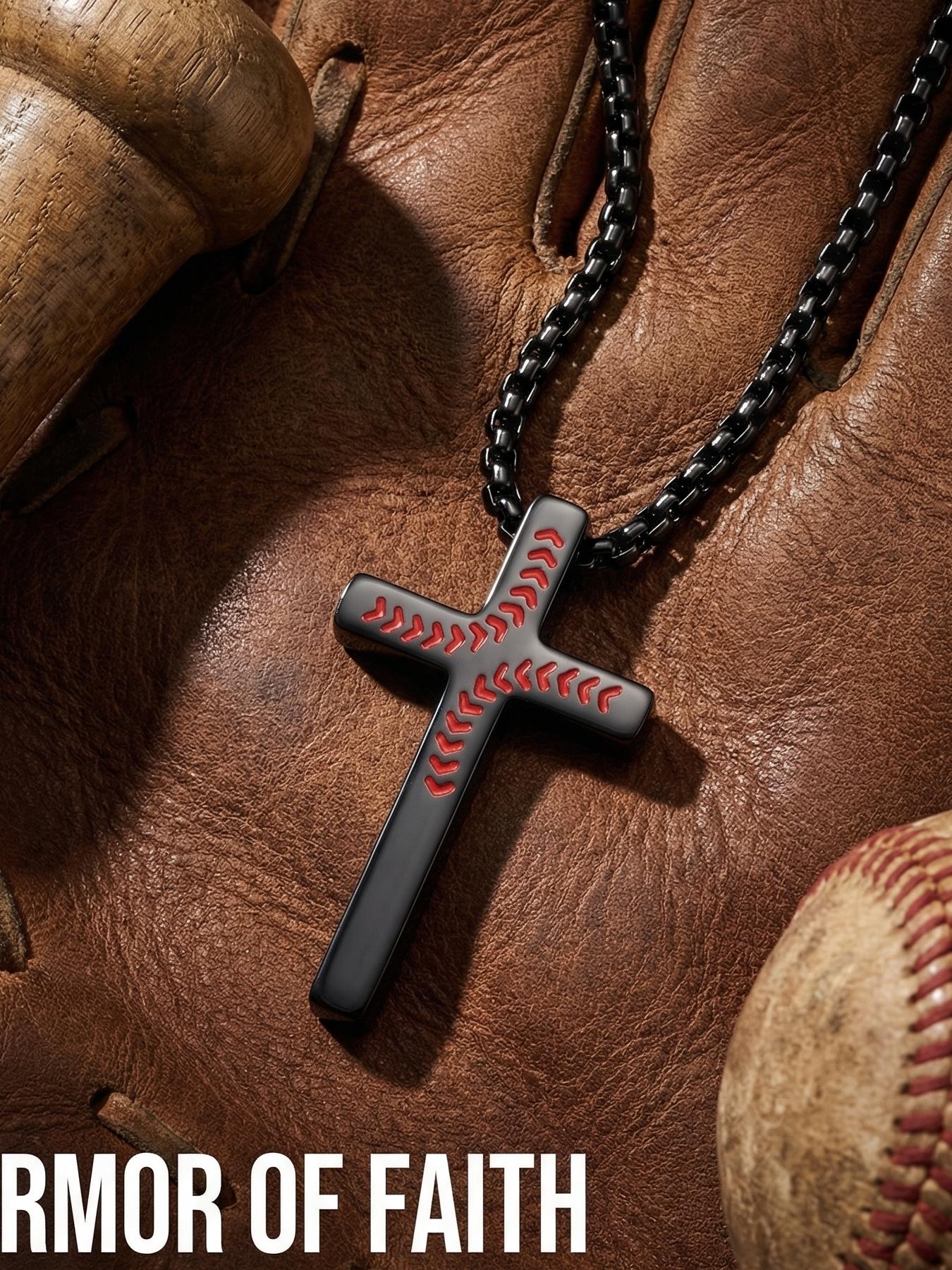 Cross Necklace with Bible 1:9 Verse Cross Pendant, 316L Stainless Steel Chain / Religious Gift for Boys and Men / Fade-Resistant / Baseball / Festival / Party / Ideal Gift