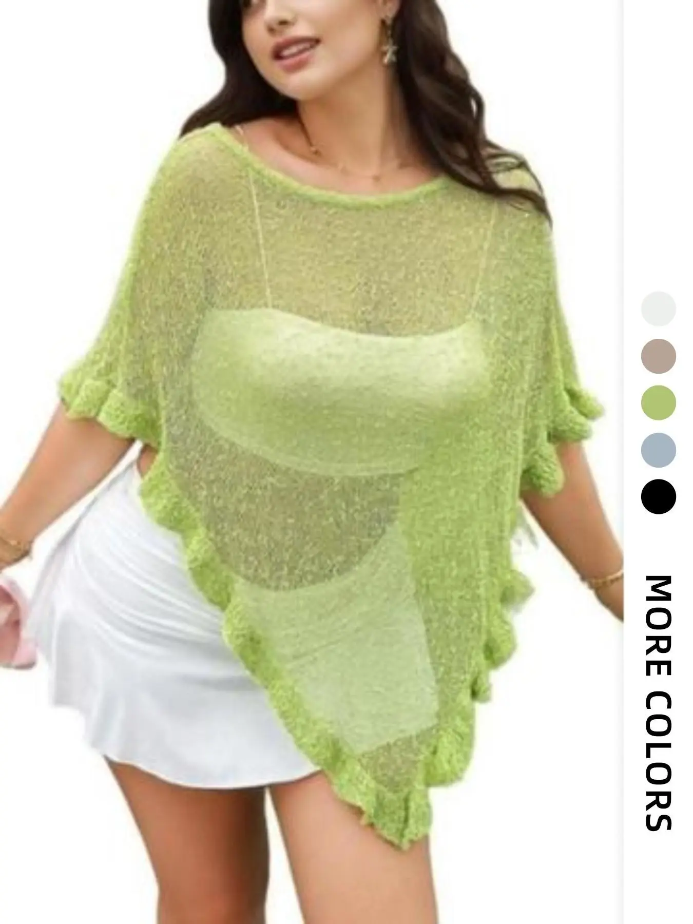Semi-Transparent Knit Shawl Top, Casual Vacation Versatile Beachwear, 2026 New Arrival, Women's European and American Style Clothing